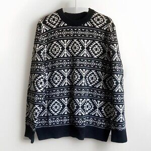 H&M Men's Knit Sweater Size Medium Black White Wool Winter Holiday‎ Fair Isle